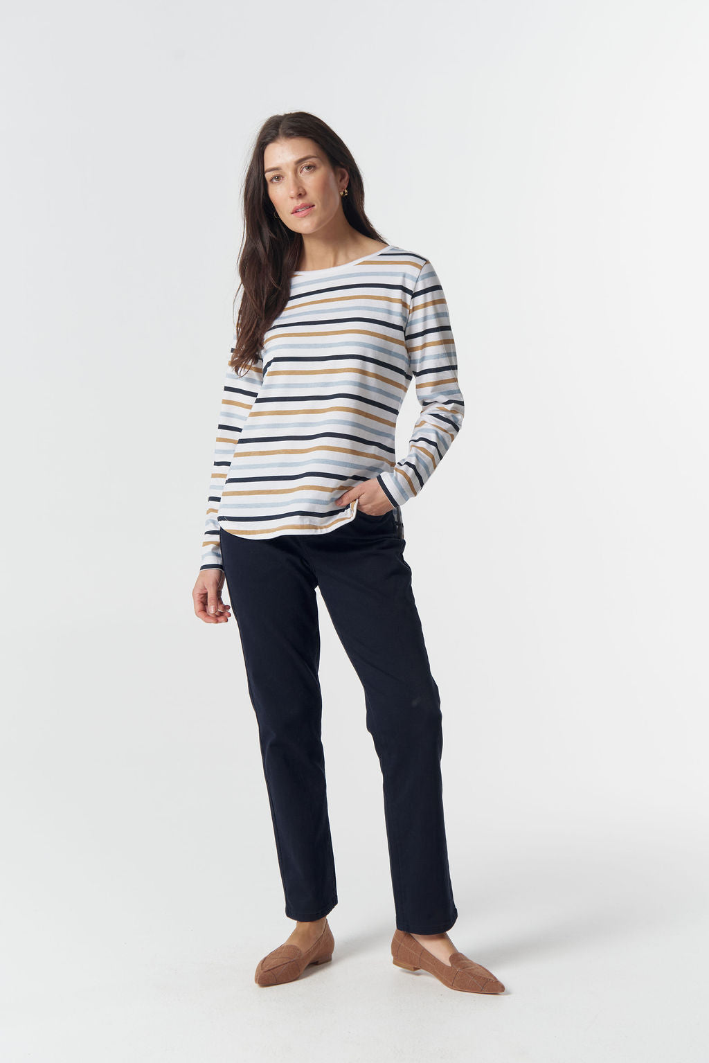 3264-26-W26 Original Multi Stripe Long Sleeve Tee - Skyride Blue