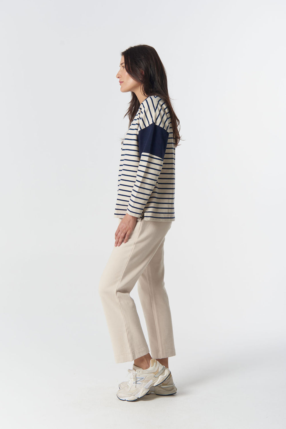 3314-23-W26 GC Logo Stripe Cotton Sweater - Birch/Dark Navy