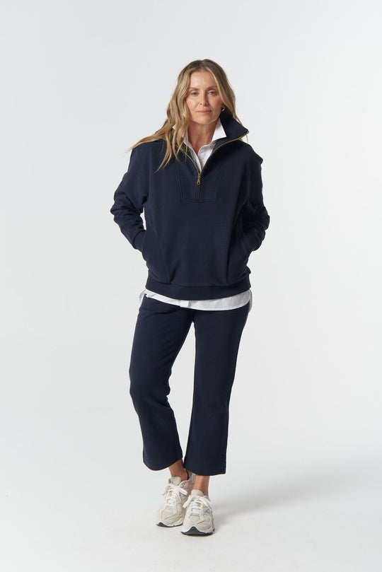 3319-W26 Rugged ½ Zip Cotton Sweater - Dark Navy