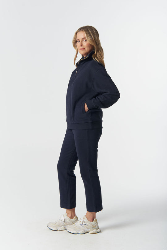 3319-W26 Rugged ½ Zip Cotton Sweater - Dark Navy