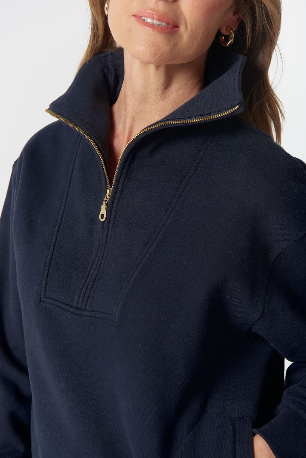 3319-W26 Rugged ½ Zip Cotton Sweater - Dark Navy