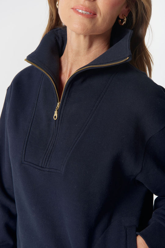 3319-W26 Rugged ½ Zip Cotton Sweater - Dark Navy