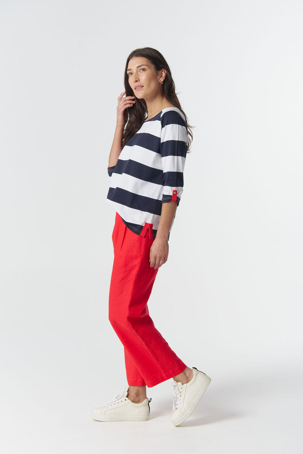 3321-27-W26 Track ¾ Sleeve Cotton Jersey Tee - Dark Navy/White