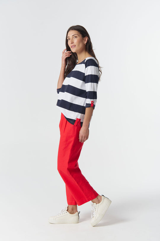 3321-27-W26 Track ¾ Sleeve Cotton Jersey Tee - Dark Navy/White