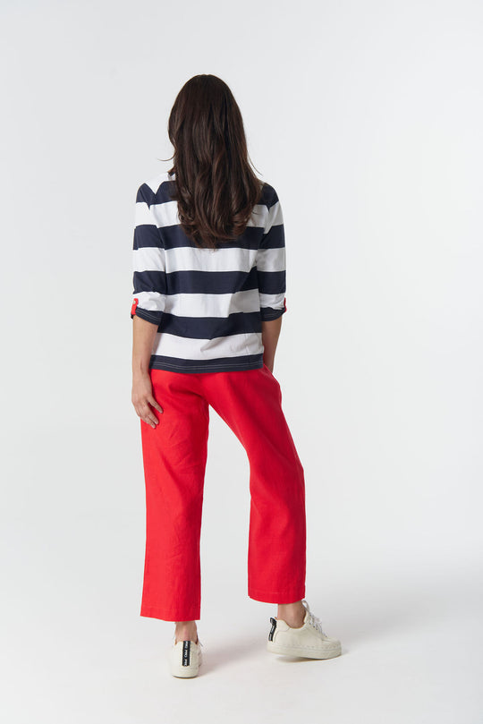 3321-27-W26 Track ¾ Sleeve Cotton Jersey Tee - Dark Navy/White
