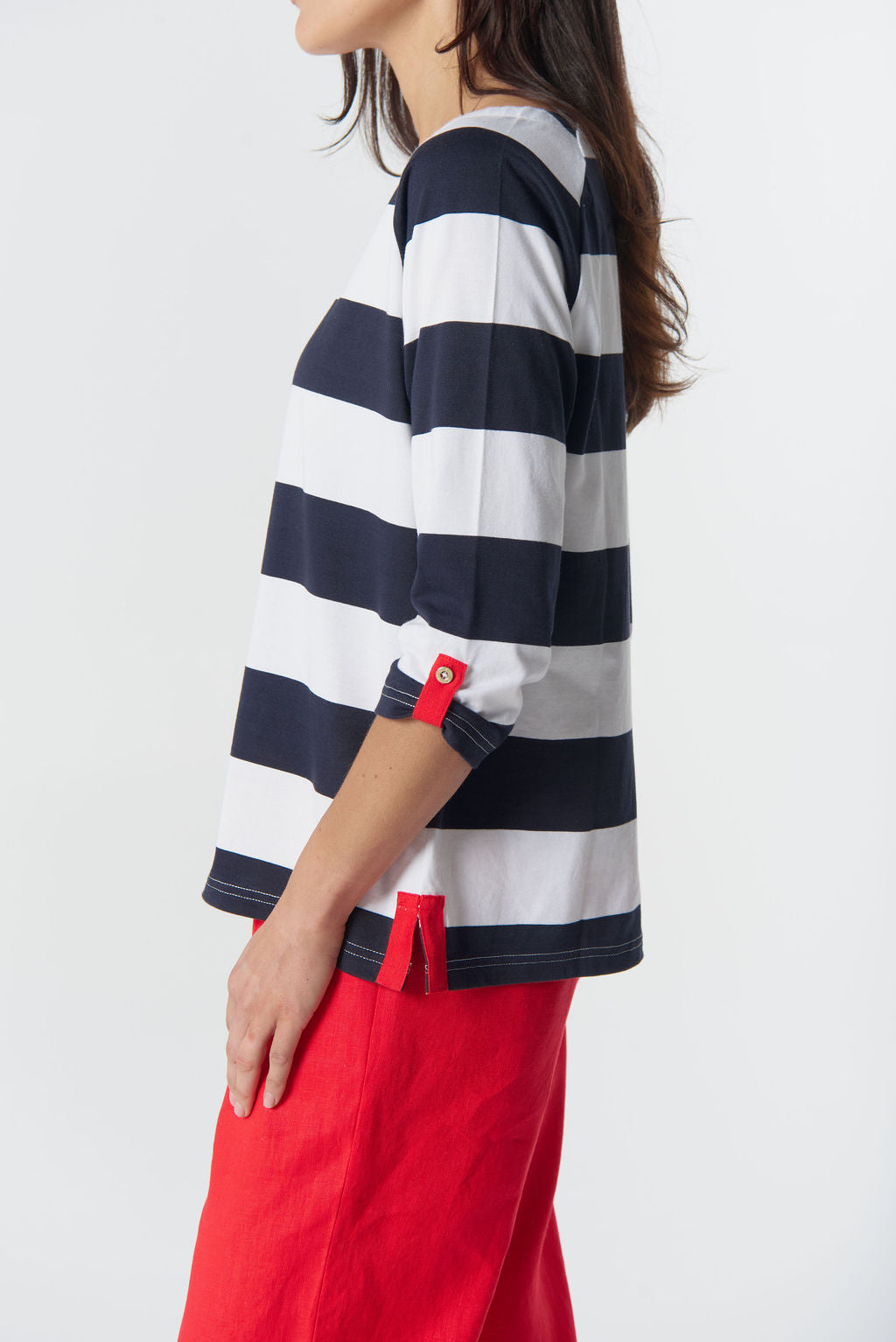 3321-27-W26 Track ¾ Sleeve Cotton Jersey Tee - Dark Navy/White