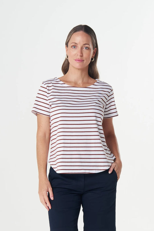 3327-265-S26 Relaxed Button Tee | White/Brown Coco