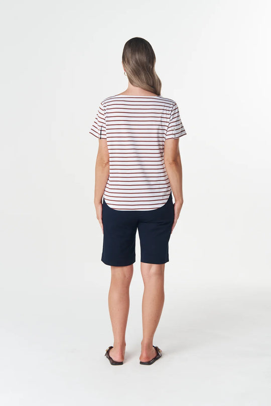 3327-265-S26 Relaxed Button Tee | White/Brown Coco