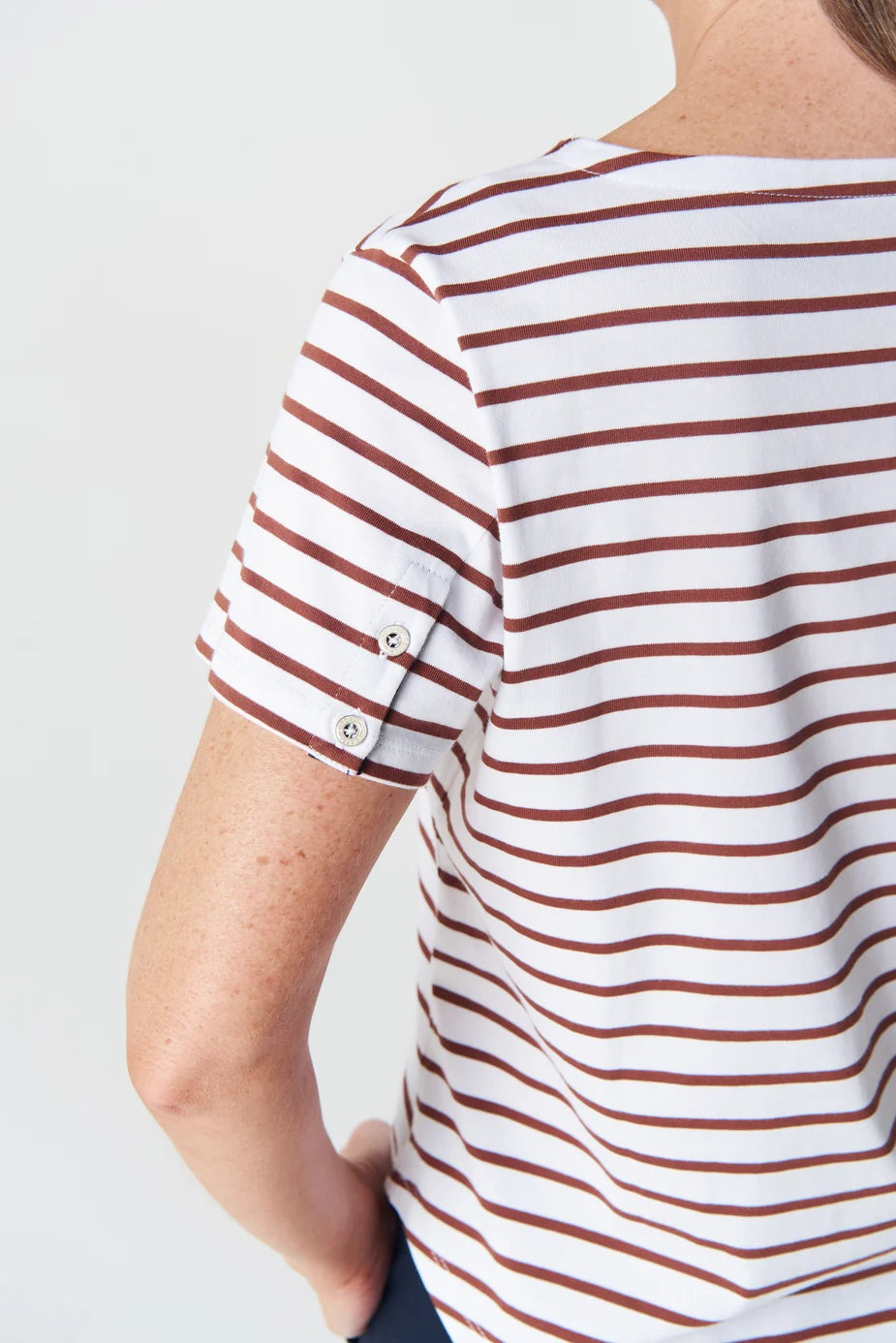 3327-265-S26 Relaxed Button Tee | White/Brown Coco