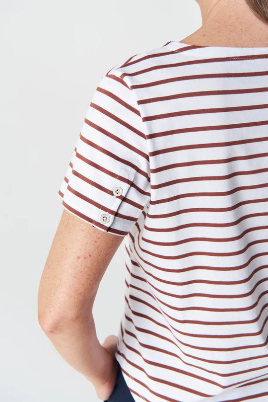 3327-265-S26 Relaxed Button Tee | White/Brown Coco