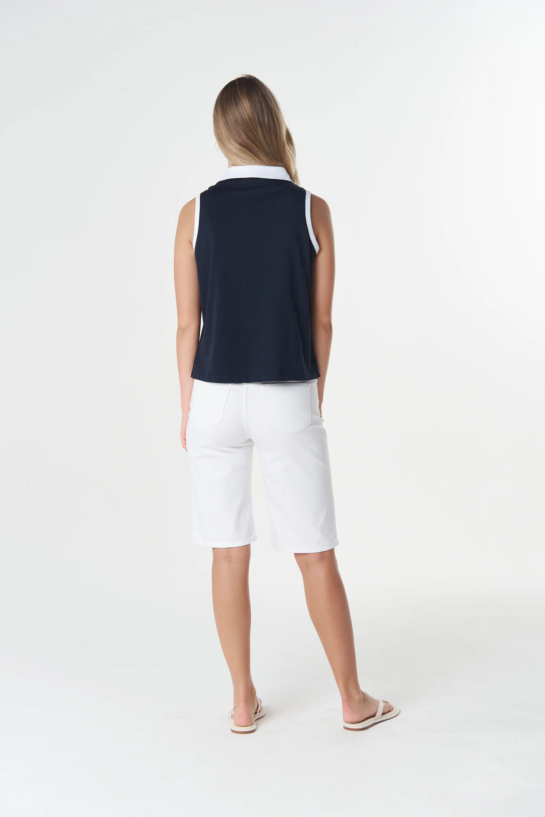 3329-S26 Reef Contrast Sleeveless Cotton Polo | Dark Navy