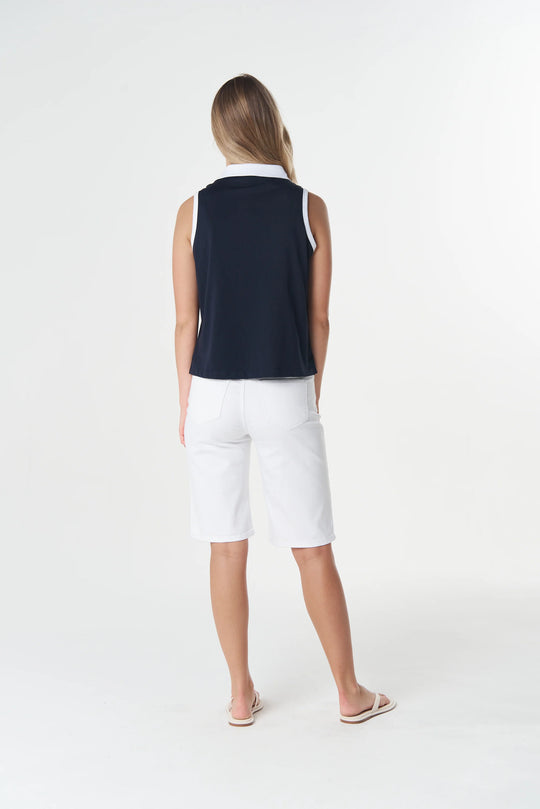 3329-S26 Reef Contrast Sleeveless Cotton Polo | Dark Navy