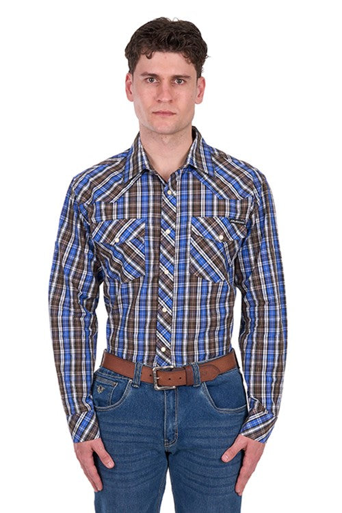 B6S1100649 Mens Neil LS Shirt | Navy/Tan