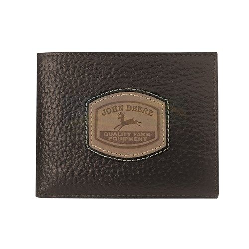 4054000 John Deere Brown Pebble Grain Leather Bi-Fold Wallet with Historic Trademark Patch
