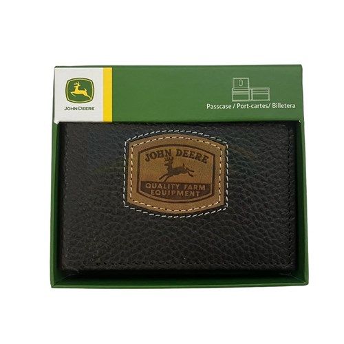 4054000 John Deere Brown Pebble Grain Leather Bi-Fold Wallet with Historic Trademark Patch