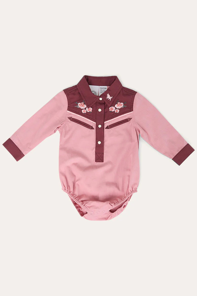 Bonnie Babies Girls Western Shirt Romper - Dusty Pink / Plum