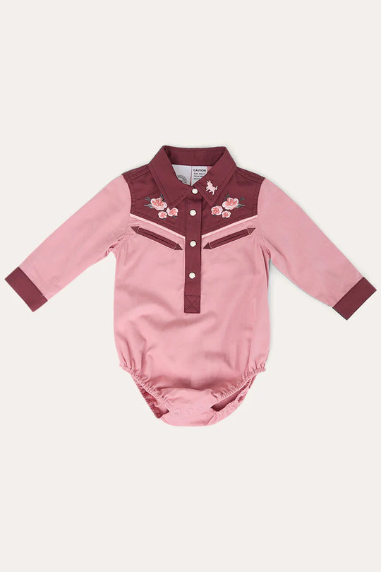 Bonnie Babies Girls Western Shirt Romper - Dusty Pink / Plum