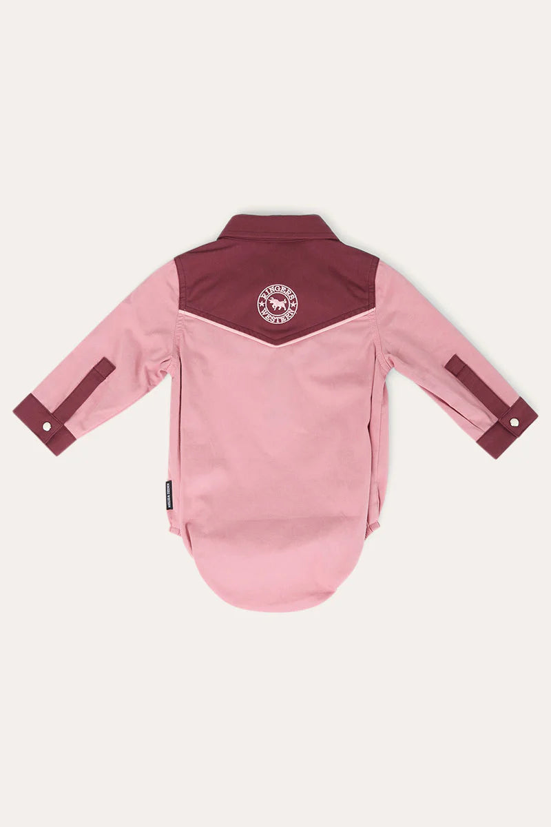 Bonnie Babies Girls Western Shirt Romper - Dusty Pink / Plum