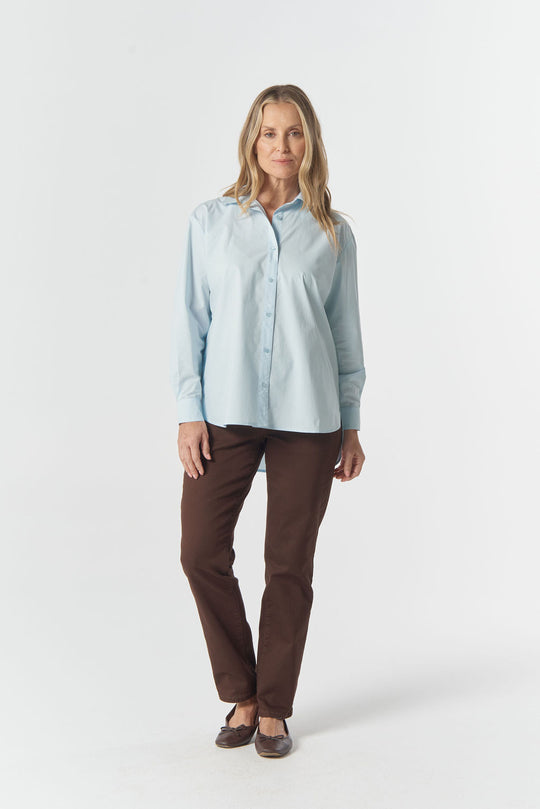 4432-W26 Bloom Oversized Basic Shirt - Skyride Blue