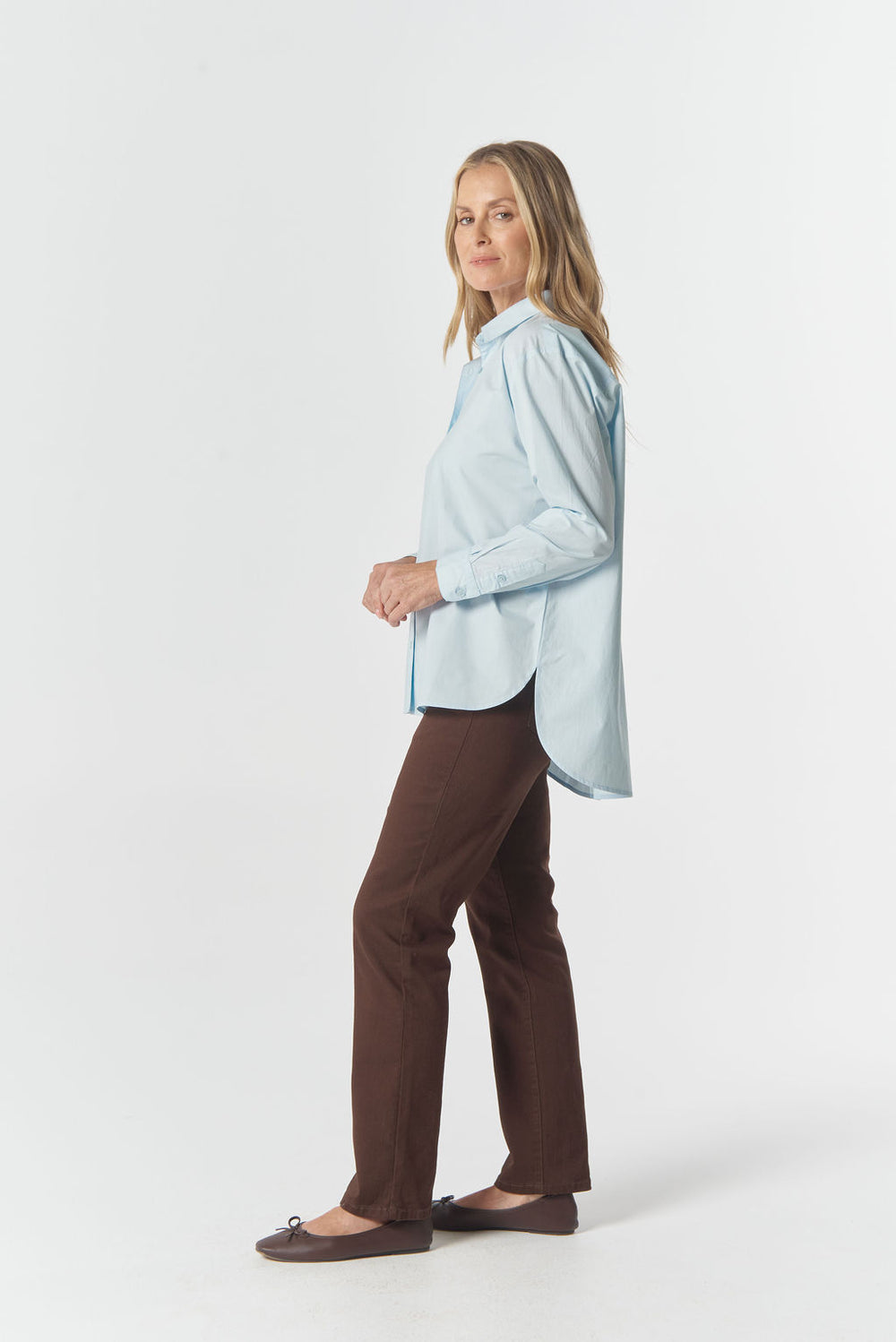 4432-W26 Bloom Oversized Basic Shirt - Skyride Blue