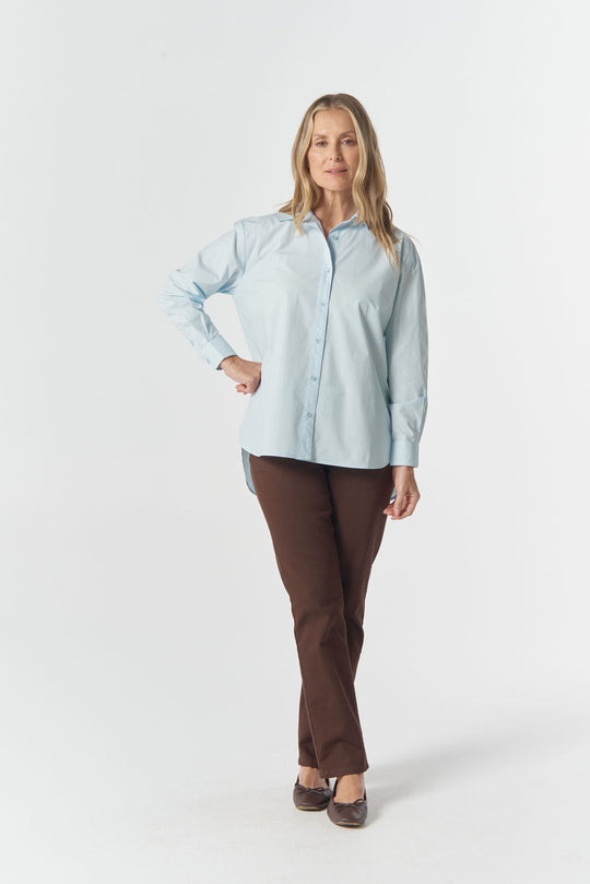 4432-W26 Bloom Oversized Basic Shirt - Skyride Blue