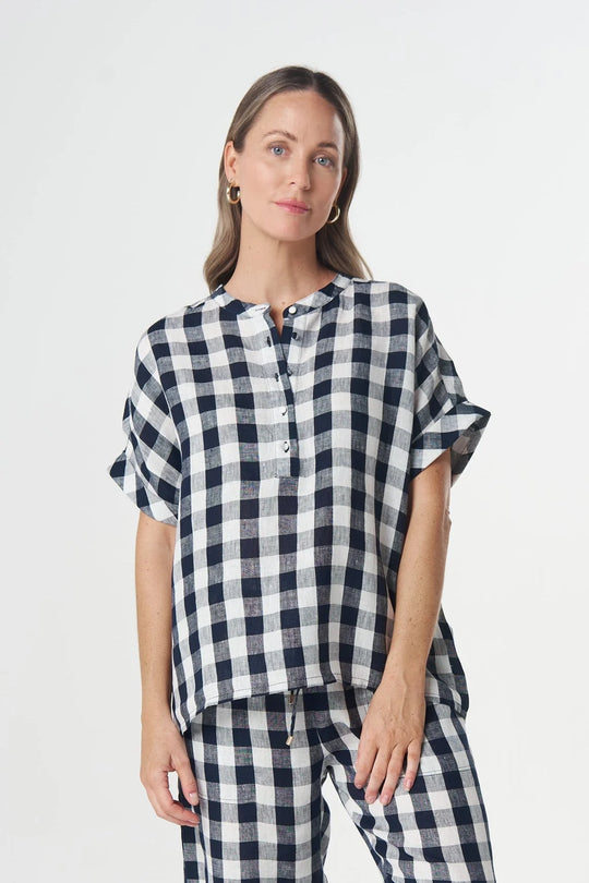 4465-264-S26 Honey Linen Blouse | Dark Navy
