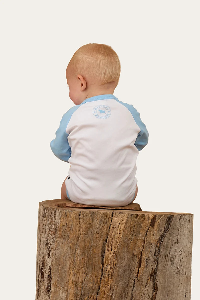 Trucker Kid Babies LS Romper - White / Blue