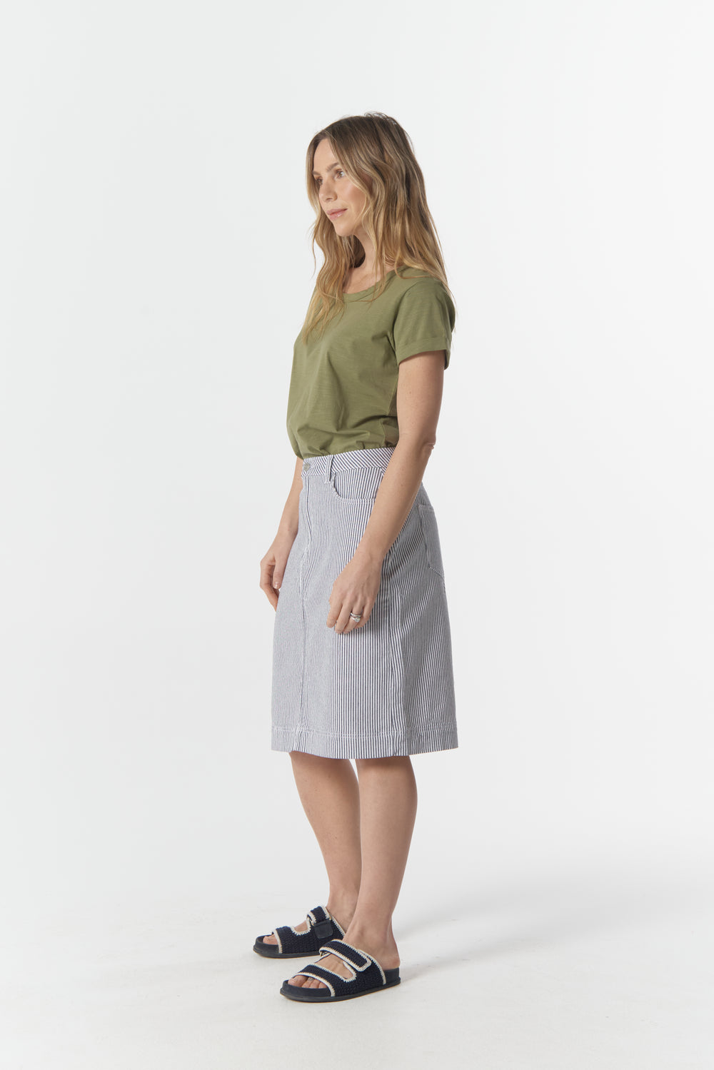 5250 Stripe Knee Length Skirt