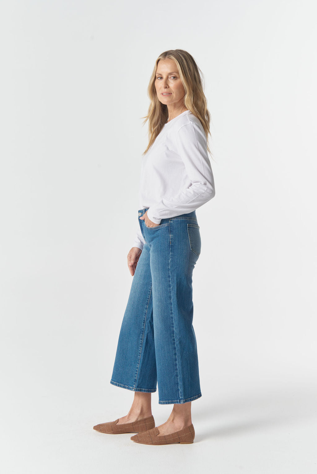 5268-W26 5 Pocket Crop Wide Leg Jean - Denim Blue