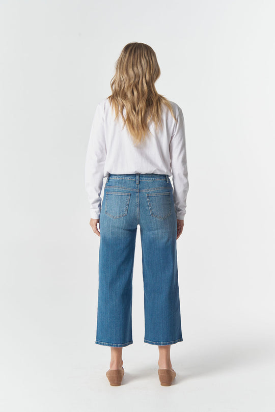 5268-W26 5 Pocket Crop Wide Leg Jean - Denim Blue