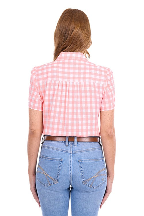 T6S2113074 Wmns Agnes SS Shirt | Peach/White