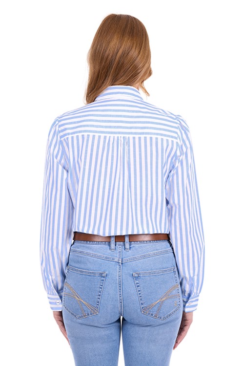 T6S2123102 Wmns Louisa Long Sleeve Shirt | Blue/White