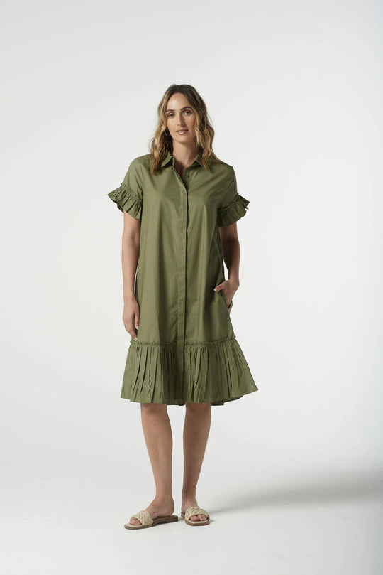 6265-S25 Ruffle midi Dress - Sage Green