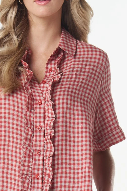 6311-S26 Beach Days Short Sleeve Frill Dress | Poinsettia