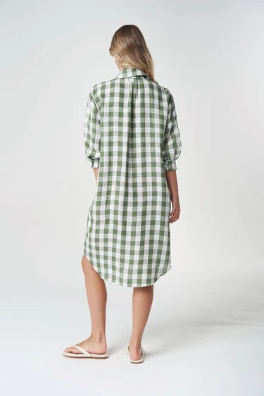 6334-264-S26 Goondiwindi Cotton Beach Days Frill Linen Dress | Cedar Green