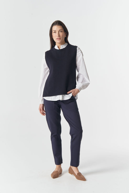 7060M Amber Merino Cotton Knit Vest - Dark Navy