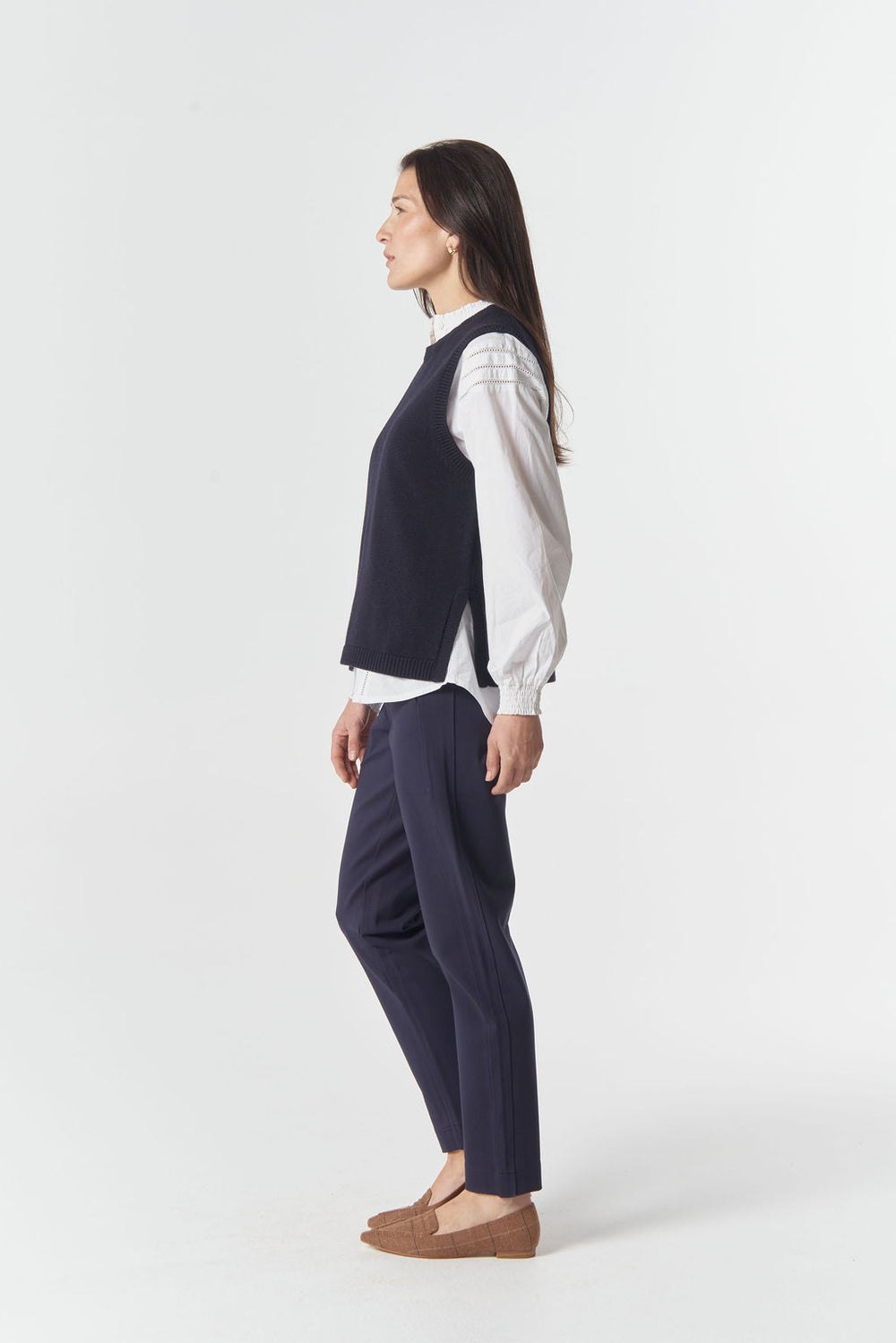 7060M Amber Merino Cotton Knit Vest - Dark Navy