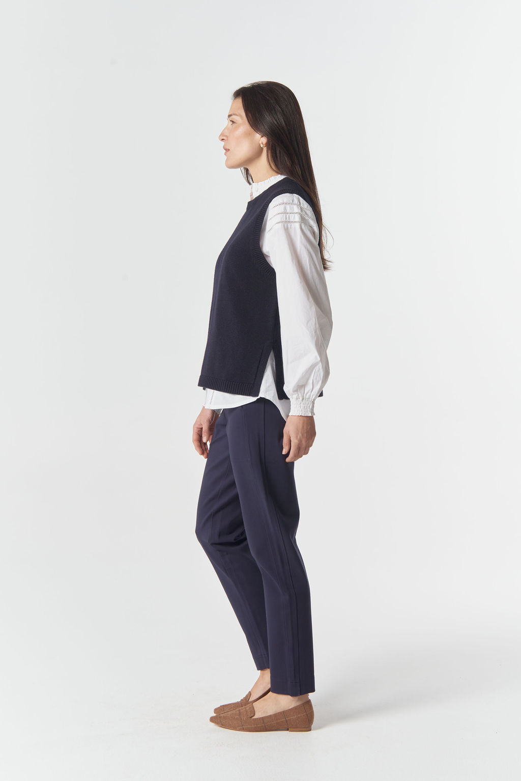 7060M Amber Merino Cotton Knit Vest - Dark Navy