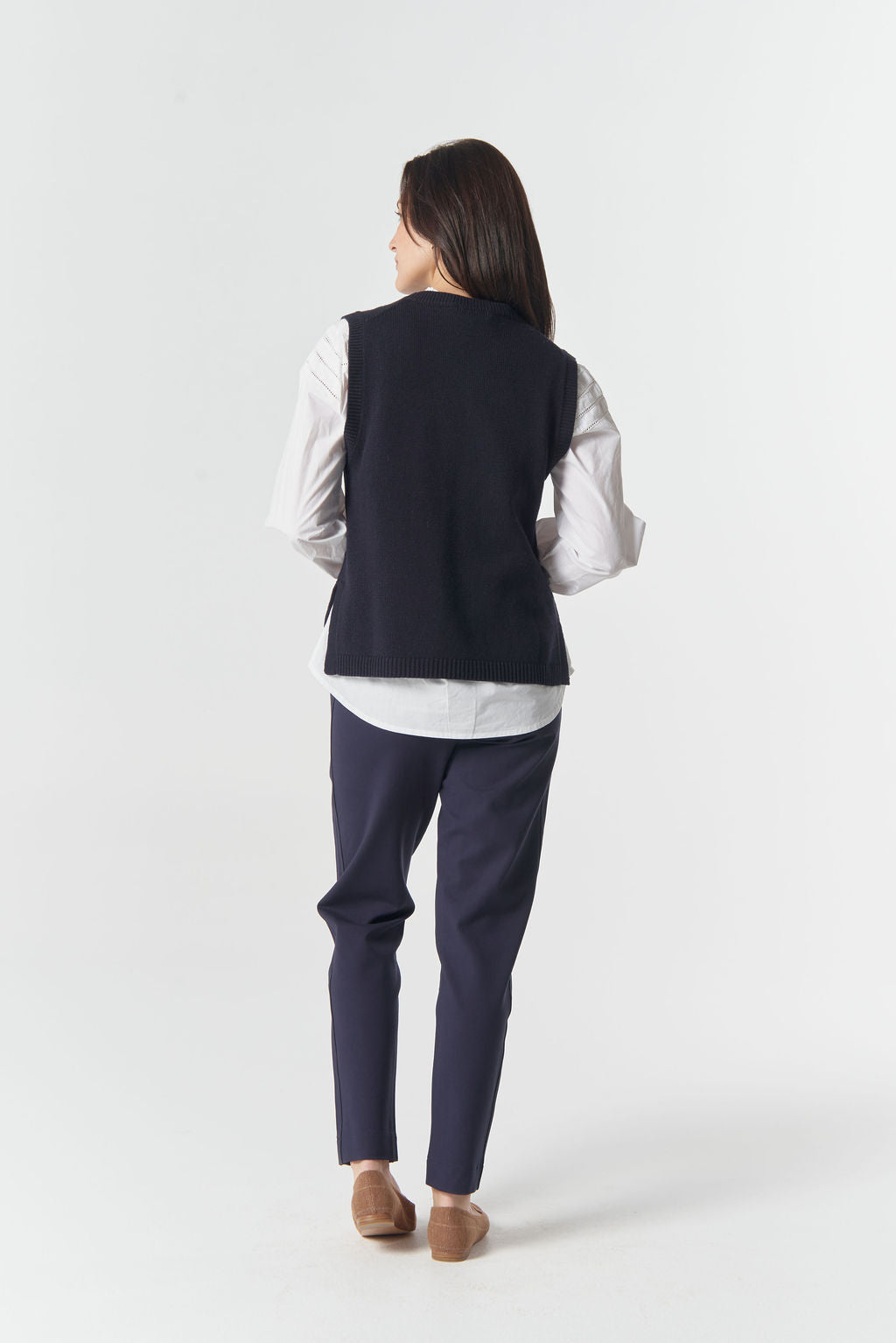 7060M Amber Merino Cotton Knit Vest - Dark Navy