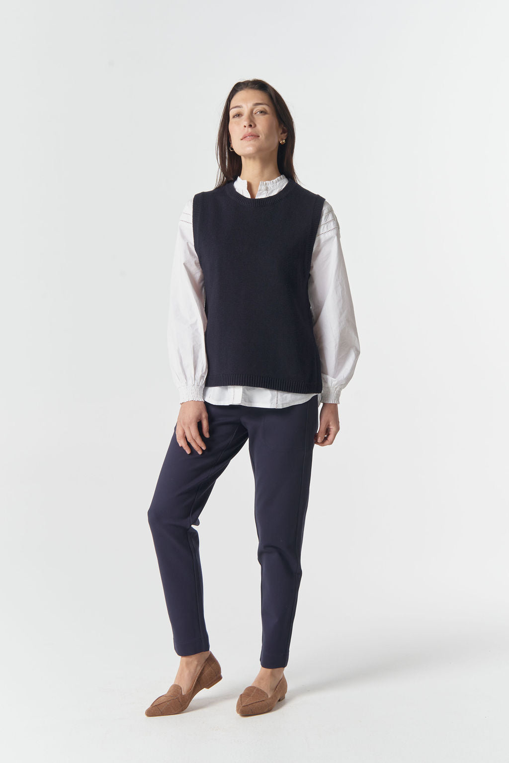 7060M Amber Merino Cotton Knit Vest - Dark Navy