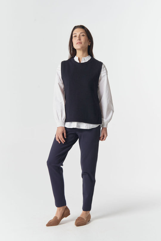 7060M Amber Merino Cotton Knit Vest - Dark Navy