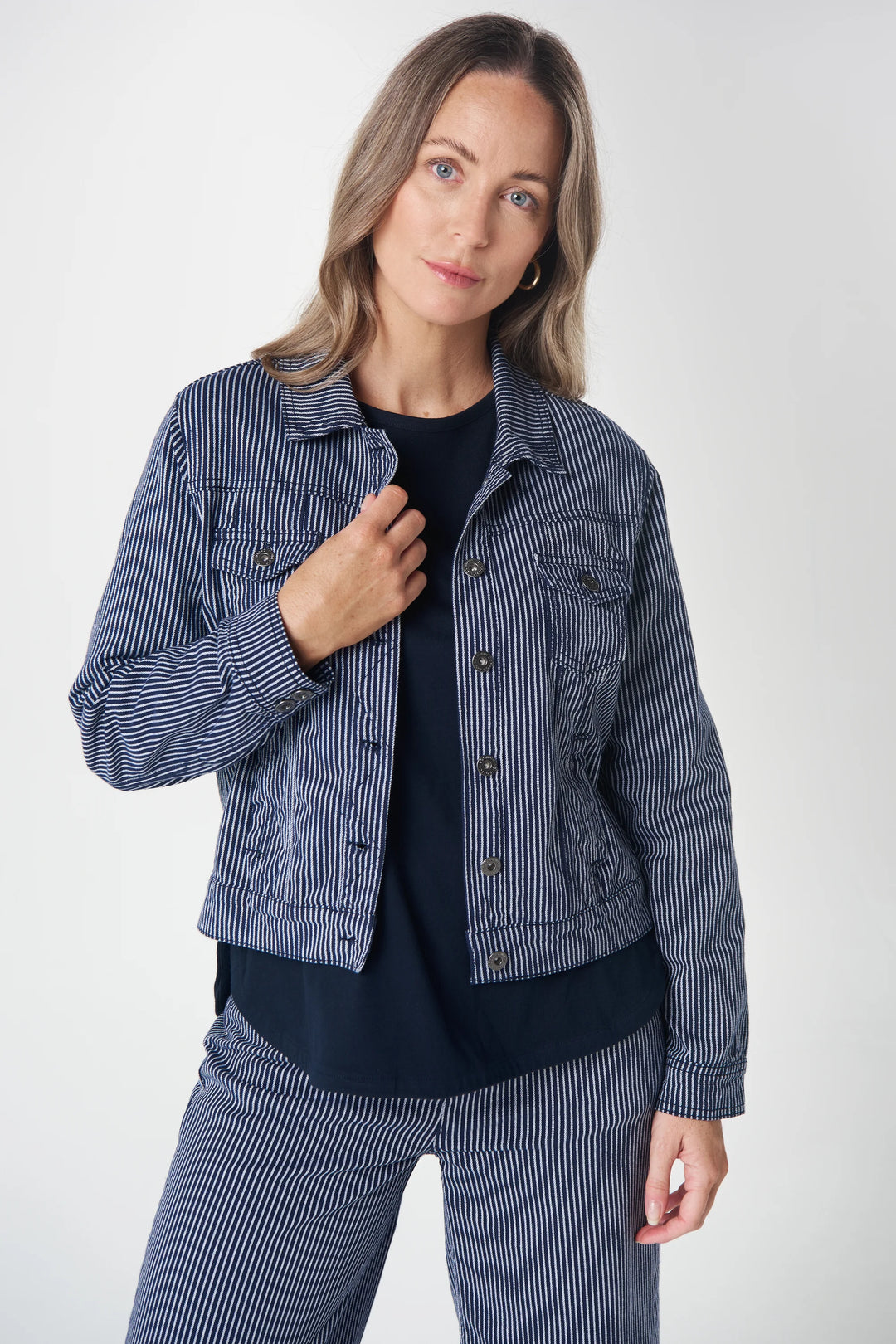 7075 Ray Denim Jacket |  Dark Navy/White Stripe