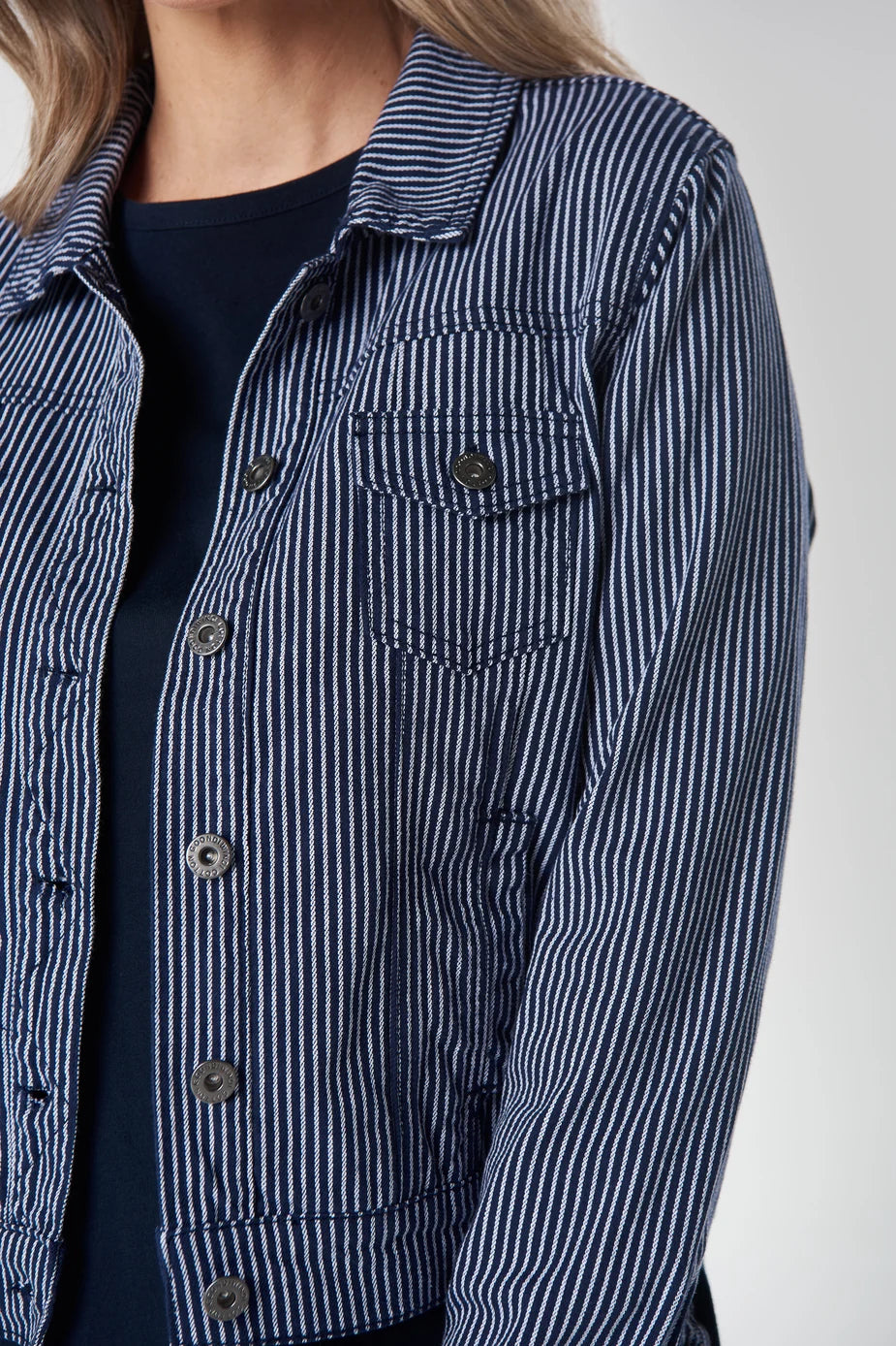 7075 Ray Denim Jacket |  Dark Navy/White Stripe