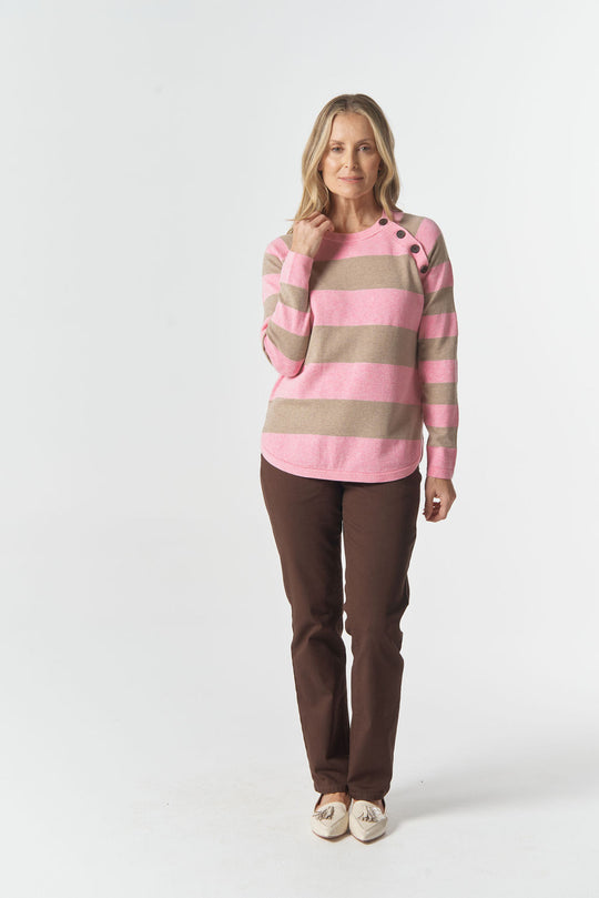 8237M-W26 The Yards Merino Cotton Jumper - Fondant Pink/Oatmeal