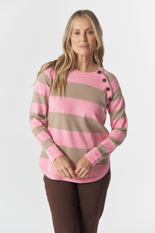 8237M-W26 The Yards Merino Cotton Jumper - Fondant Pink/Oatmeal