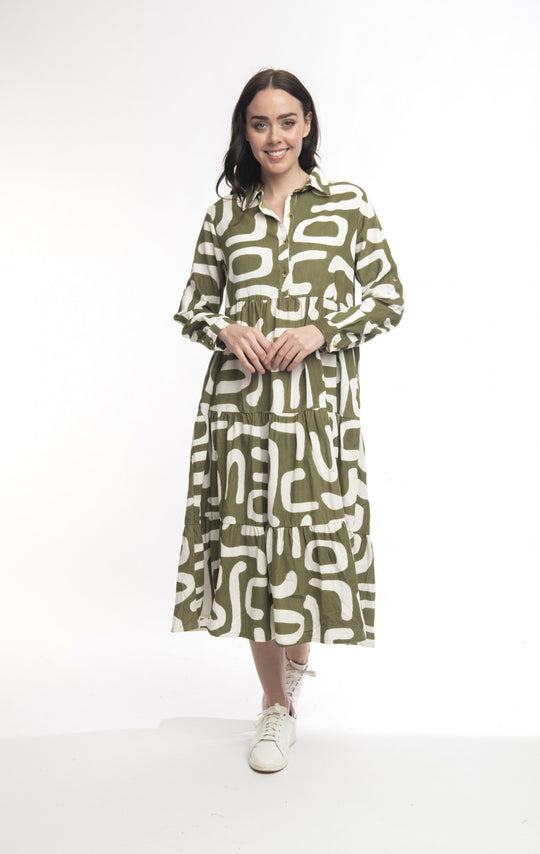 21082 Cord Printed Dress with Collar