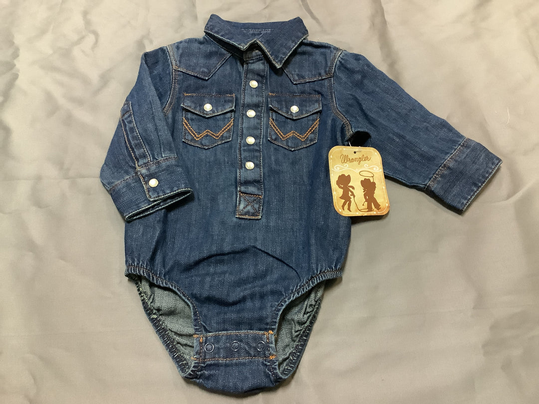 PQ4165D Wrangler Baby Western LS Bodysuit | Denim