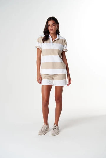 C13024-52-S26 Little Players Short Sleeve Rugby Top | White / Safari