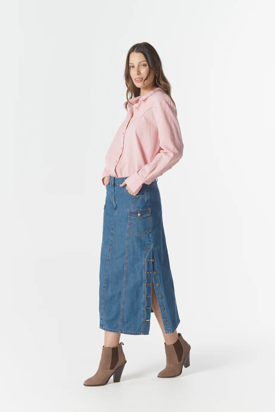 C1567-W26 High Road Denim Skirt | Denim Blue