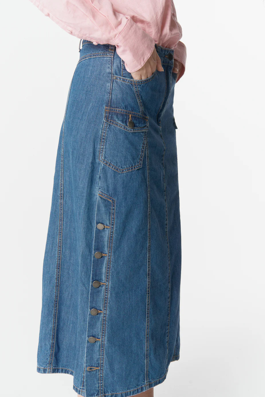 C1567-W26 High Road Denim Skirt | Denim Blue